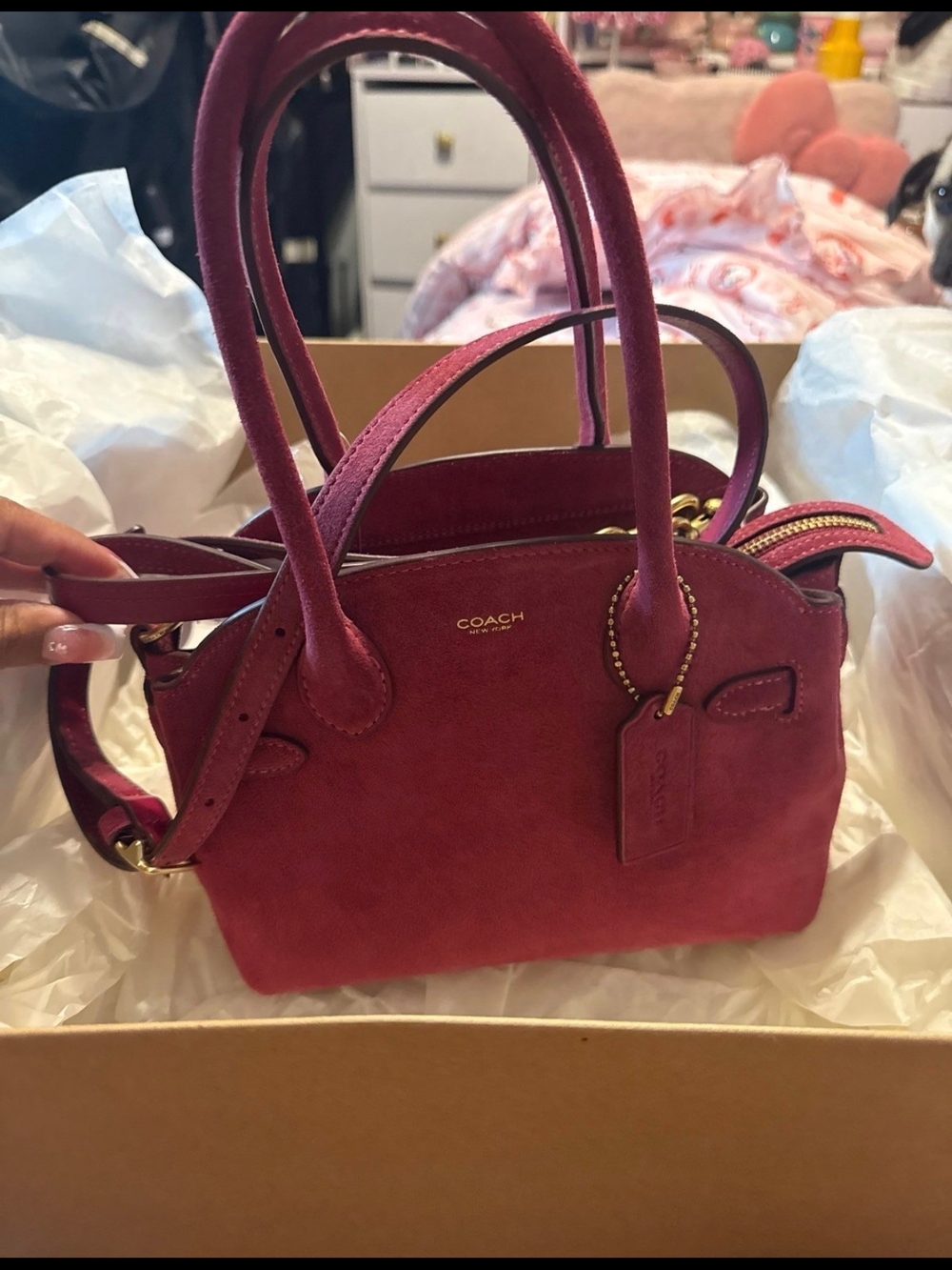 Coach EMPIRE 21 SUEDE Bag in Fuchcia